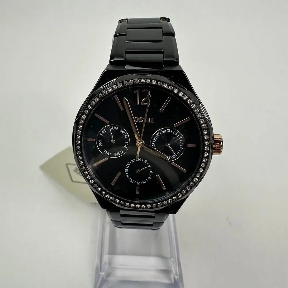 Fossil His and Her Multifunction Black Rose gold Day & Date Watch BQ2645SET